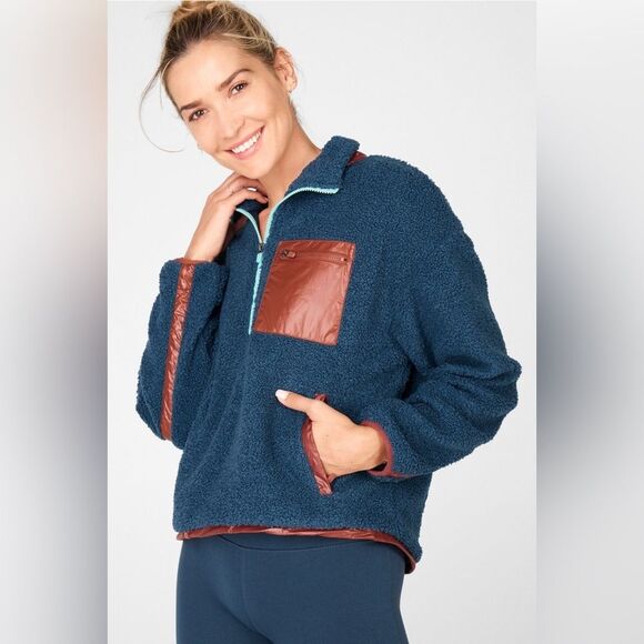 Fabletics Navy Blue Larisa Fleece Pullover Sz Large - Picture 4 of 12